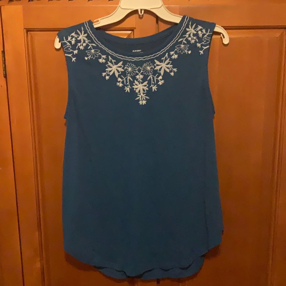 Soft old navy blue embroidered sleeveless top